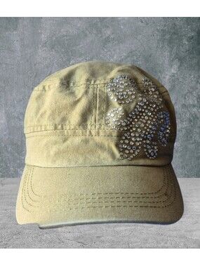 Fleur De Lis Rhinestone Embellished Army Cadet Cap